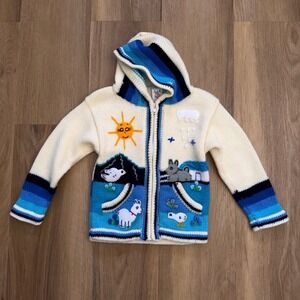 Isabella Mia Kids wool Dralon 3D Knit Hoodie Peruvian Llama Sun Sweater Size 2